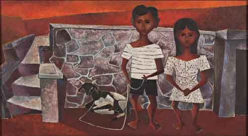 “Niños con Cabra”. Rosado del Valle, Julio. Óleo/tela, 1953. Colección Instituto de Cultura Puertorriqueña.