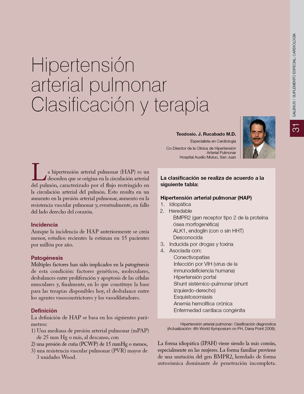 Hipertensión arterial pulmonar: Clasificación y terapia