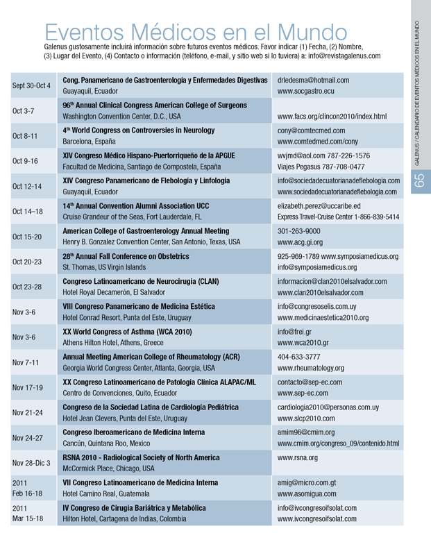 Calendario de eventos médicos en el Mundo