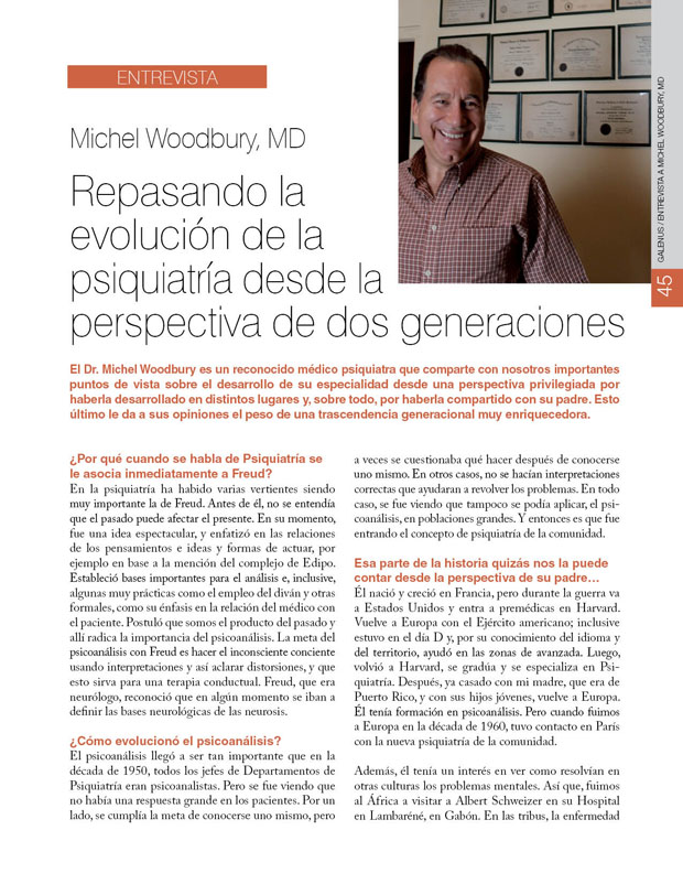 Entrevista a Michel Woodbury, MD: Repasando la  evolución de la psiquiatría desde la perspectiva de dos generaciones