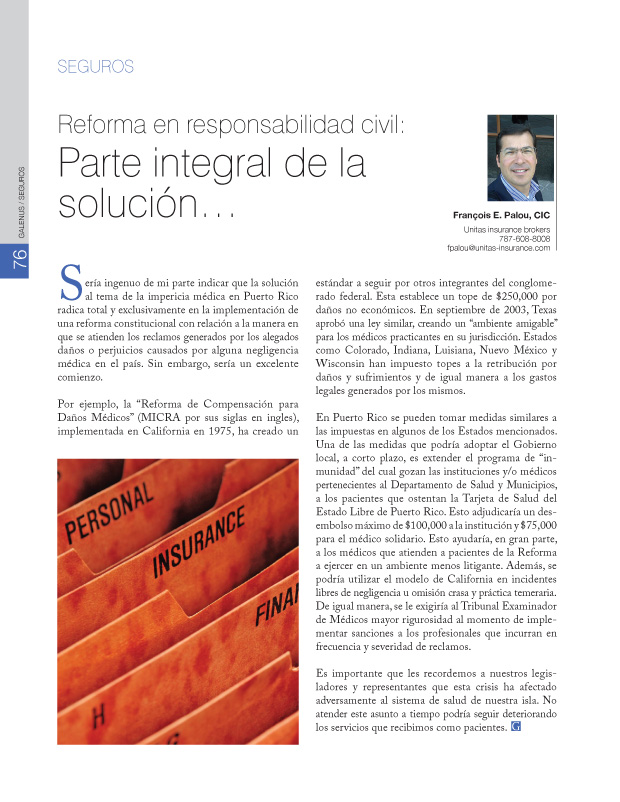 Seguros: Reforma en responsabilidad civil: Parte integral de la solución…