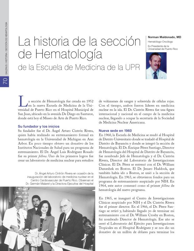 La historia de la sección de Hematología de la Escuela de Medicina de la UPR