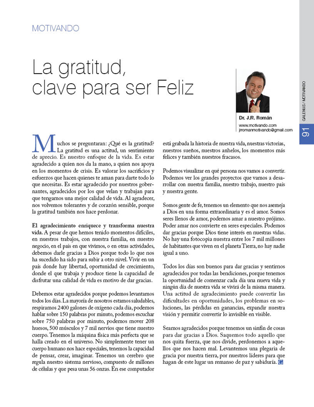 La gratitud, clave para ser Feliz