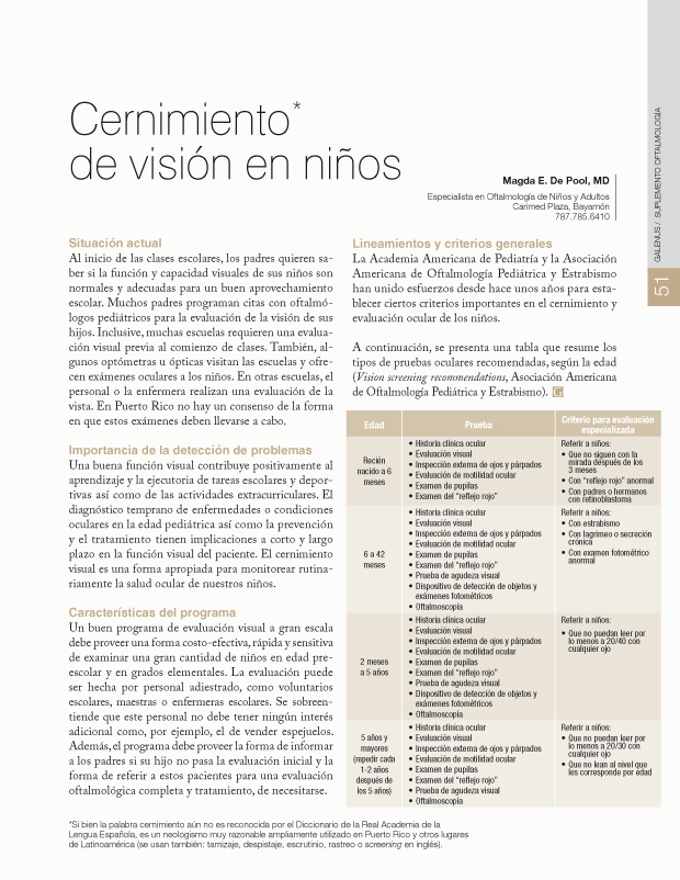 Cernimiento de visión en niños