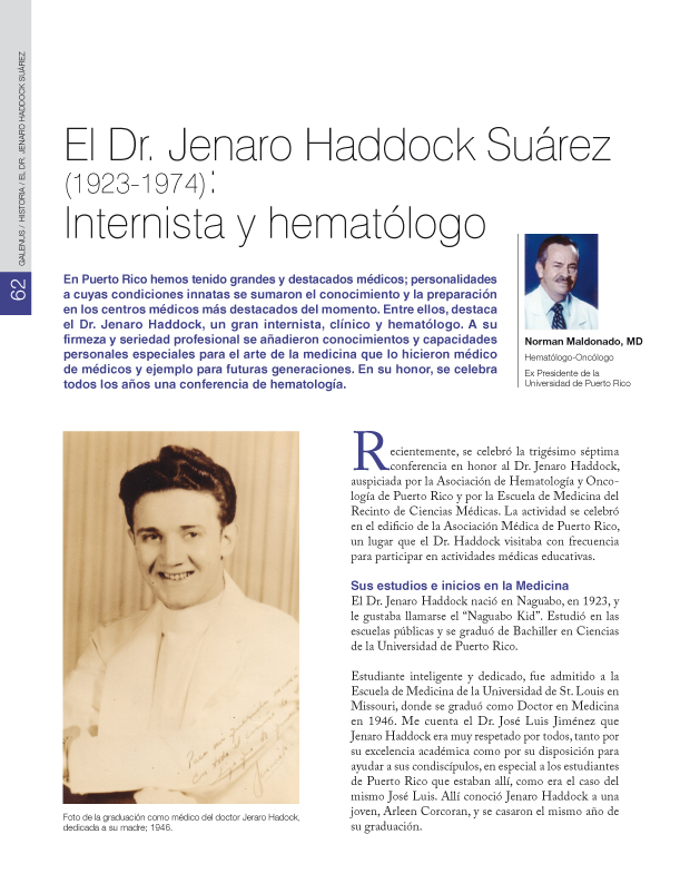 El Dr. Jenaro Haddock Suárez (1923-1974): Internista y hematólogo