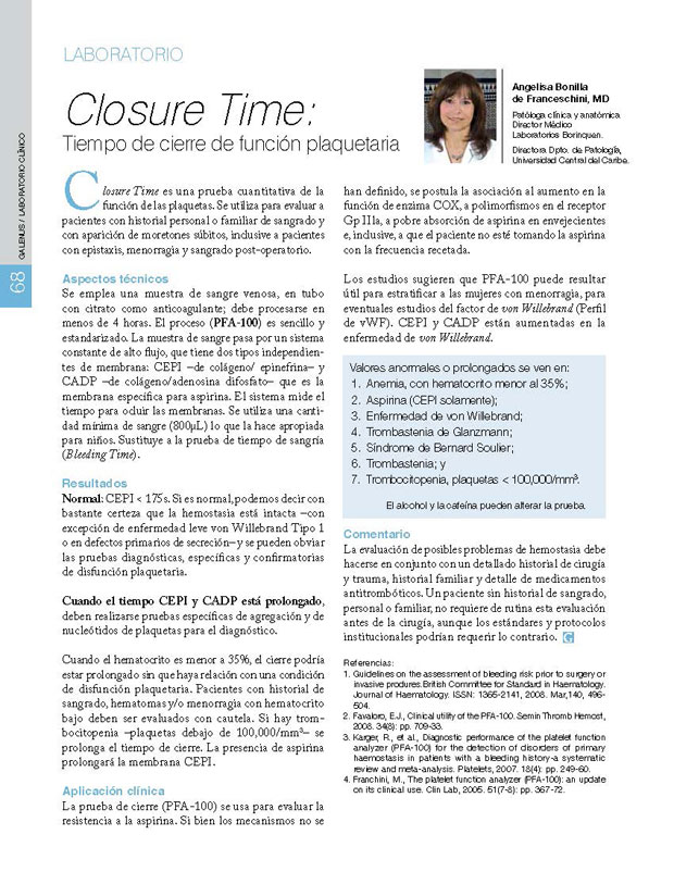 Closure Time: Tiempo de cierre de función plaquetaria