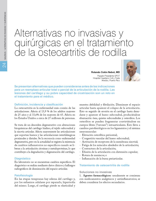 Alternativas no invasivas y quirúrgicas en el tratamiento de la osteoartritis de rodilla