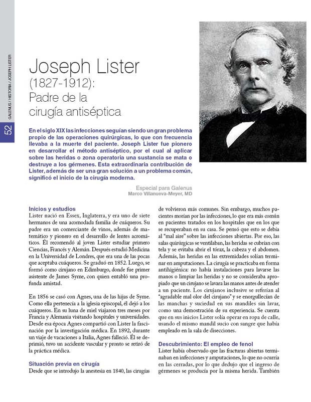 Joseph Lister (1827-1912):  Padre de la  cirugía antiséptica