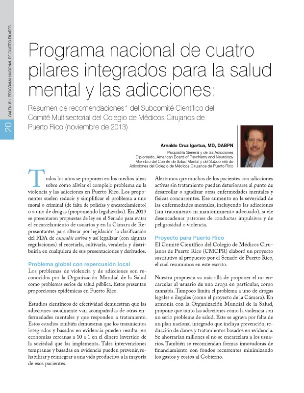 Programa nacional de cuatro pilares integrados para la salud mental y las adicciones