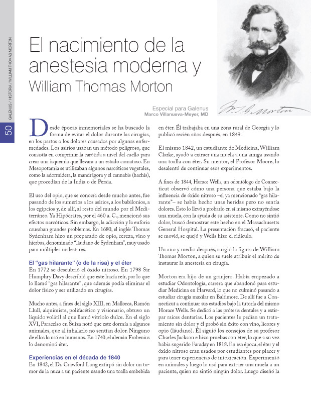 El nacimiento de la anestesia moderna y William Thomas Morton