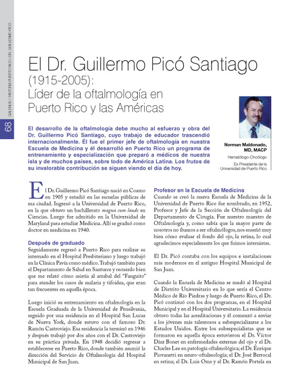 El Dr. Guillermo Picó Santiago (1915-2005): Líder de la oftalmología en Puerto Rico y las Américas