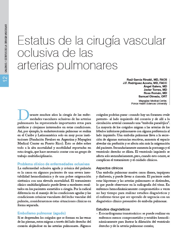 Estatus de la cirugía vascular oclusiva de las arterias pulmonares