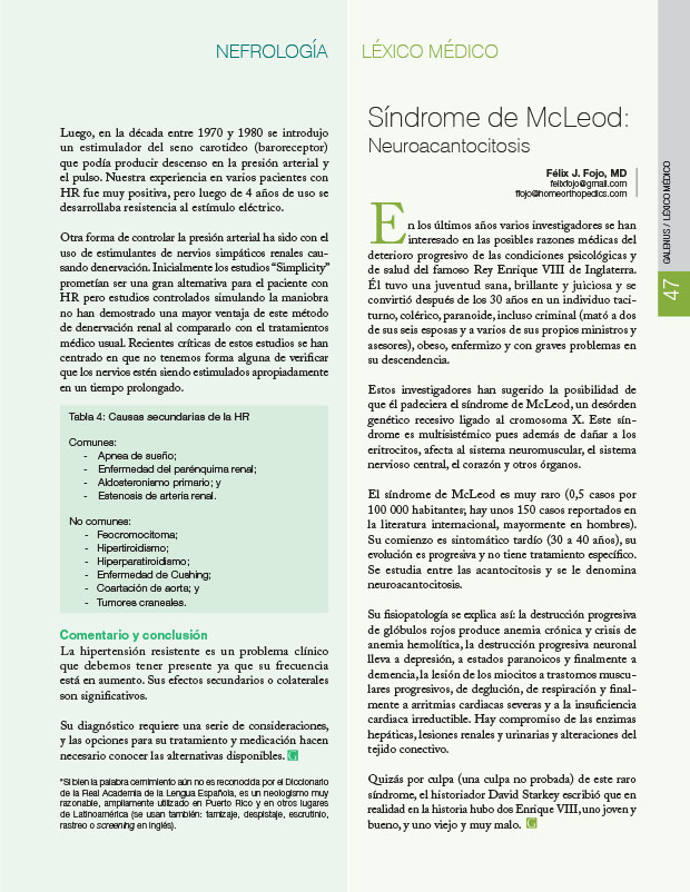 Léxico médico: Síndrome de McLeod: Neuroacancitosis