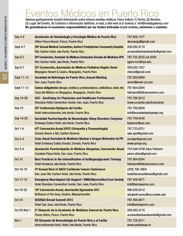 Calendario: Eventos médicos en Puerto Rico