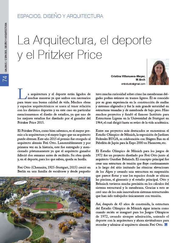 Espacios, diseño y arquitectura: La Arquitectura, el deporte y el Pritzker Price