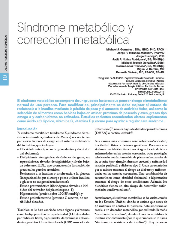 Síndrome metabólico y corrección metabólica