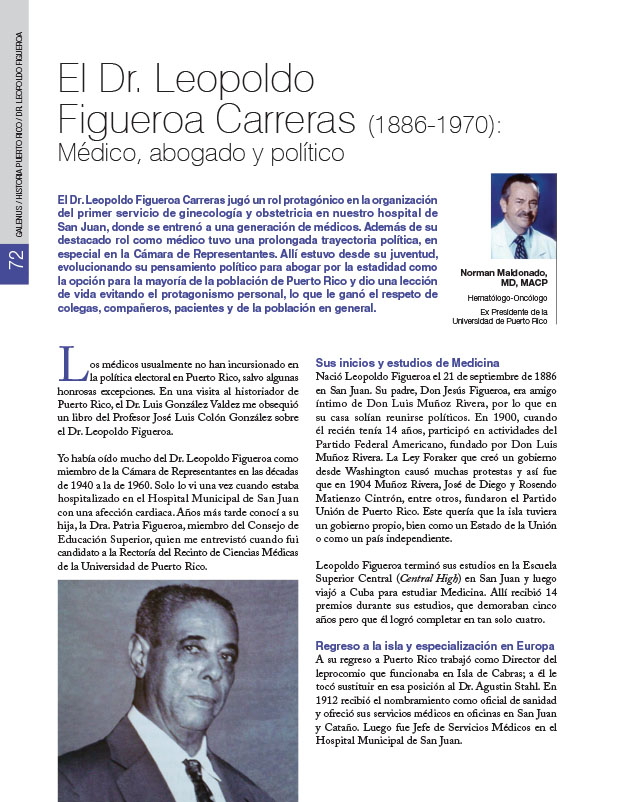 Historia de la Medicina de Puerto Rico: El Dr. Leopoldo Figueroa Carreras (1886-1970): Médico, abogado y político