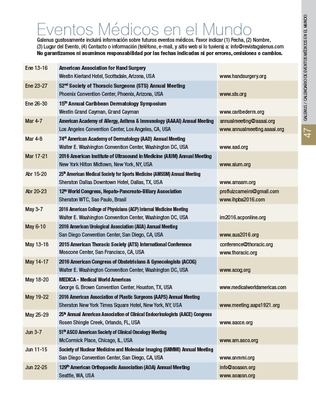 Calendario: Eventos Médicos en el Mundo