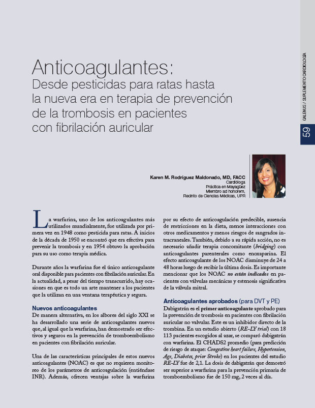 Anticoagulantes: Desde pesticidas para ratas hasta la nueva era en terapia de prevención de la trombosis en pacientes con fibrilación auricular