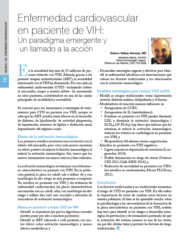 Enfermedad cardiovascular en paciente de VIH: Un paradigma emergente y un llamado a la acción