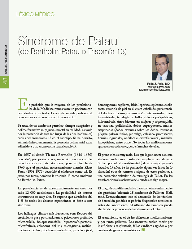 Síndrome de Patau (de Bartholin-Patau o Trisomía 13)