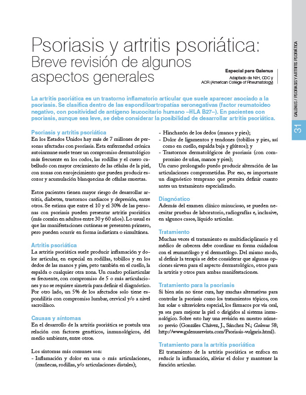 Psoriasis y artritis psoriática: Breve revisión de algunos aspectos generales