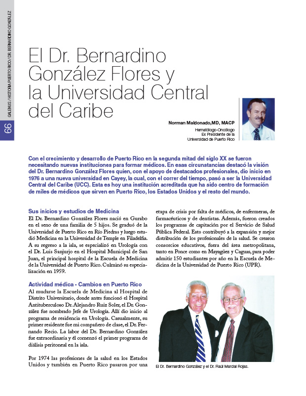 Historia de la Medicina de Puerto Rico: El Dr. Bernardino González Flores y la Universidad Central del Caribe