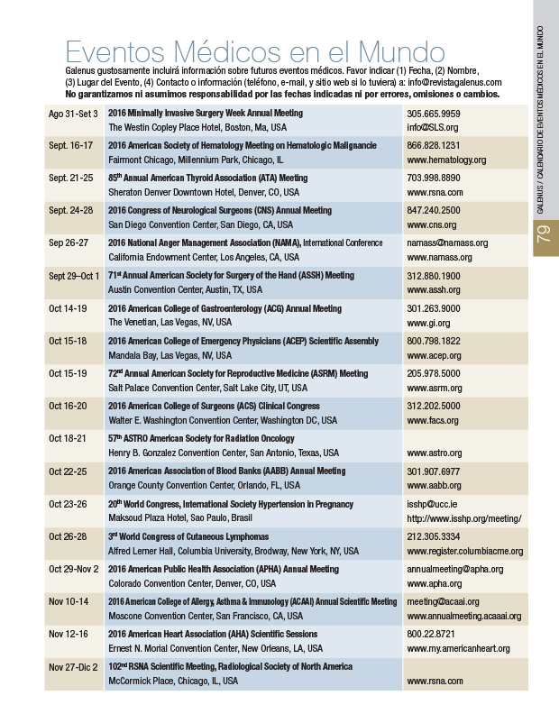 Calendario: Eventos médicos en Mundo