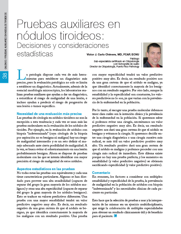 Pruebas auxiliares en nódulos tiroideos: Decisiones y consideraciones estadísticas