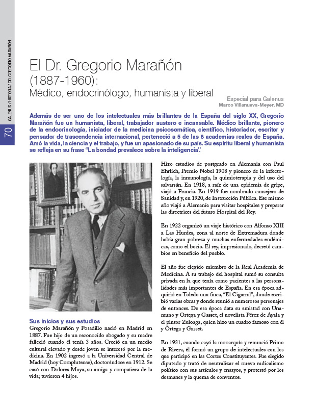 Historia Mundo: El Dr. Gregorio Marañón (1887-1960): Médico, endocrinólogo, humanista y liberal