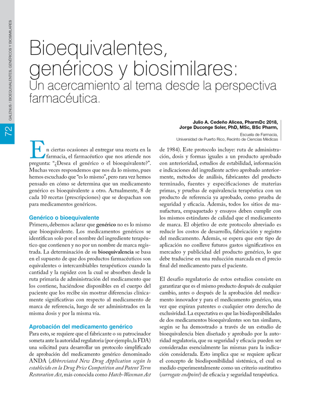 Bioequivalentes,  genéricos y biosimilares