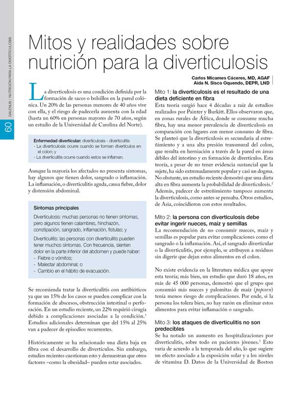 Mitos y realidades sobre  nutrición para la diverticulosis