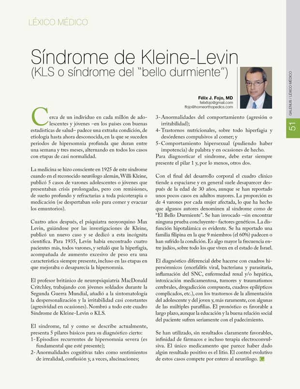 Léxico Médico: Síndrome de Kleine-Levin