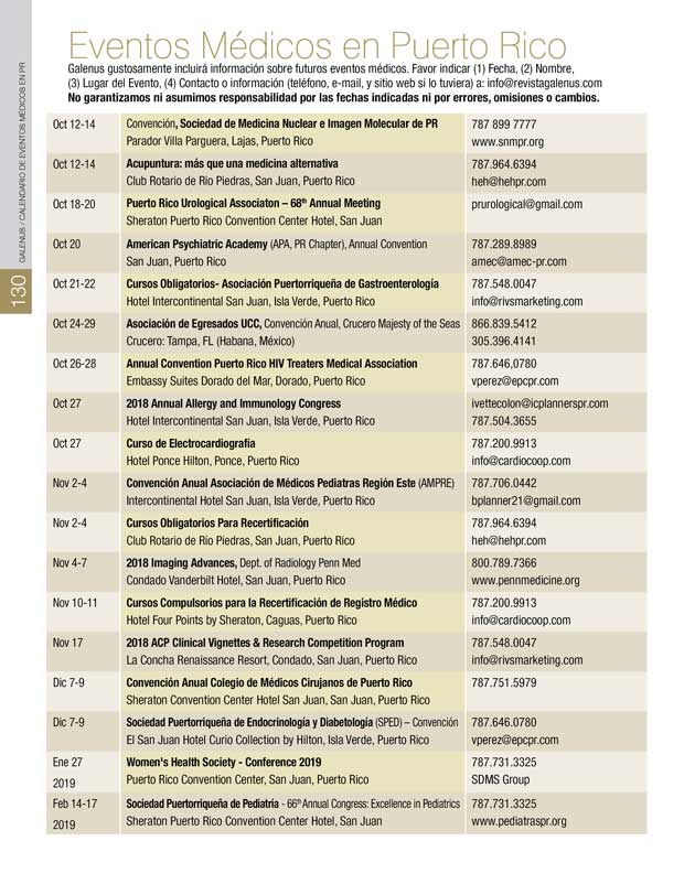 Calendario de Eventos  Médicos en Puerto Rico