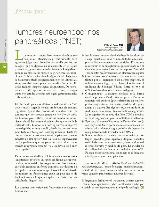 Léxico Médico: Tumores neuroendocrinos  pancreáticos (PNET)